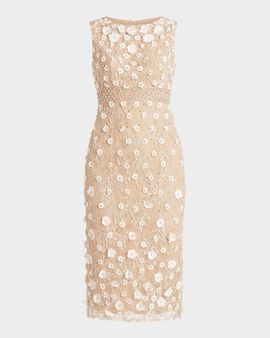 Mac Duggal Floral-Appliqué Sleeveless Sheath Cocktail Dress