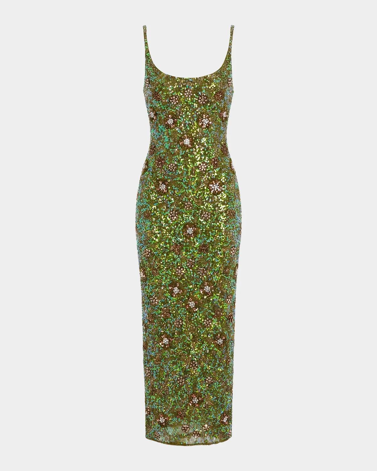 Mac Duggal Floral Beaded Cocktail Sheath Dress