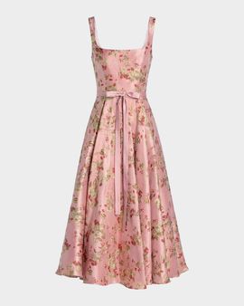 Mac Duggal Floral Brocade Sleeveless A-Line Midi-Dress