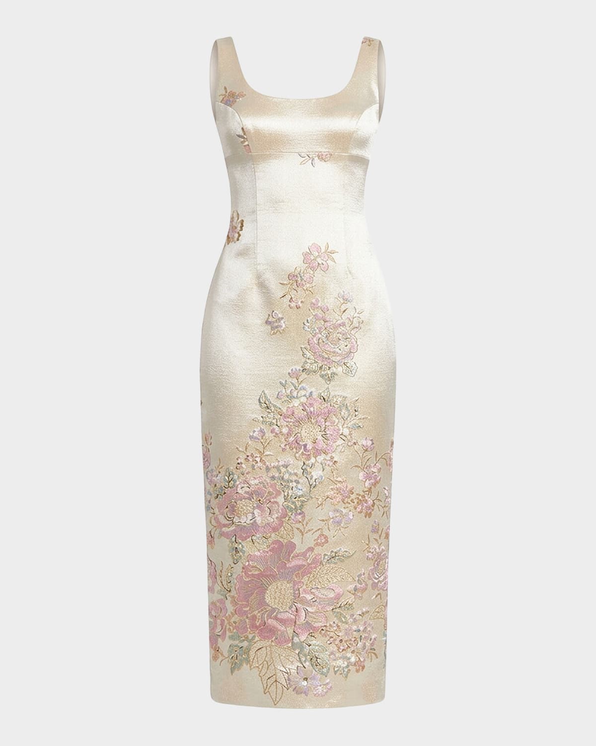 Mac Duggal Floral Brocade Sleeveless Sheath Midi Dress