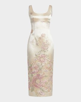 Mac Duggal Floral Brocade Sleeveless Sheath Midi Dress