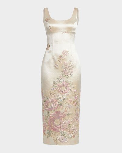 Mac Duggal Floral Brocade Sleeveless Sheath Midi Dress
