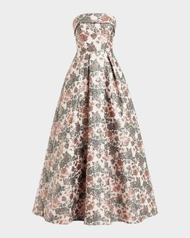 Mac Duggal Floral Brocade Strapless Gown