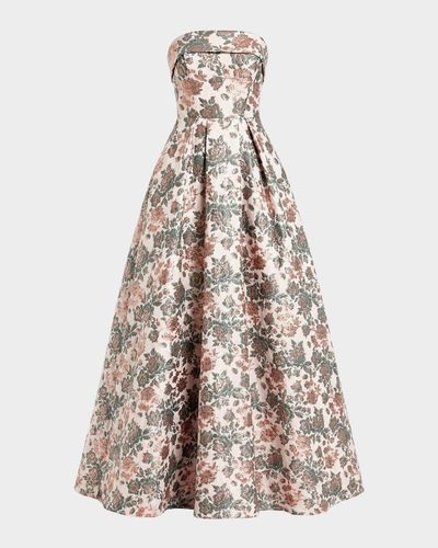 Mac Duggal Floral Brocade Strapless Gown