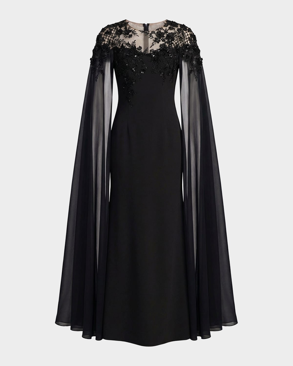 Mac Duggal Floral Embellished Chiffon Cape Gown