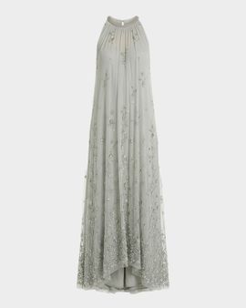 Mac Duggal Floral Embellished Mesh Trapeze Gown