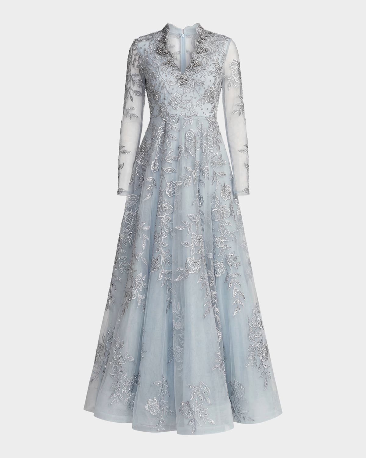 Mac Duggal Floral Embroidered A-Line Gown