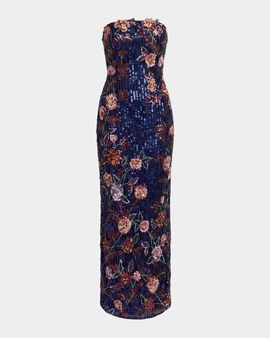 Mac Duggal Floral Sequin Strapless Column Dress