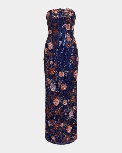 Mac Duggal Floral Sequin Strapless Column Dress