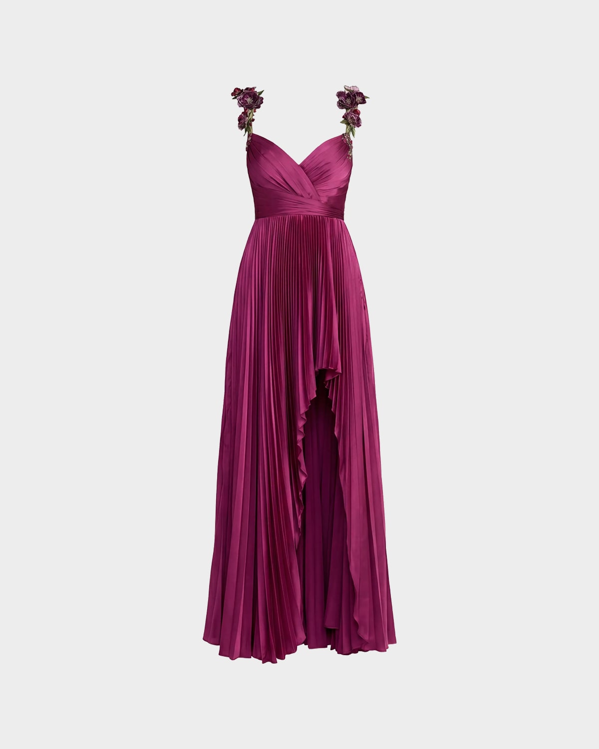 Mac Duggal Floral Strap Charmeuse High-Low Gown