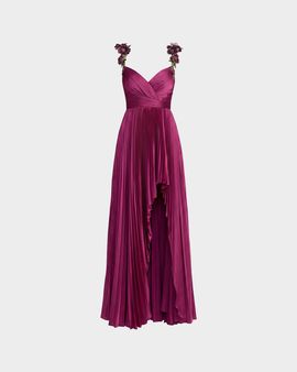 Mac Duggal Floral Strap Charmeuse High-Low Gown