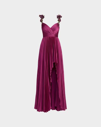 Mac Duggal Floral Strap Charmeuse High-Low Gown