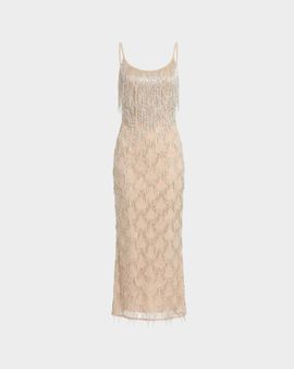 Mac Duggal Fringed Metallic Midi Dress