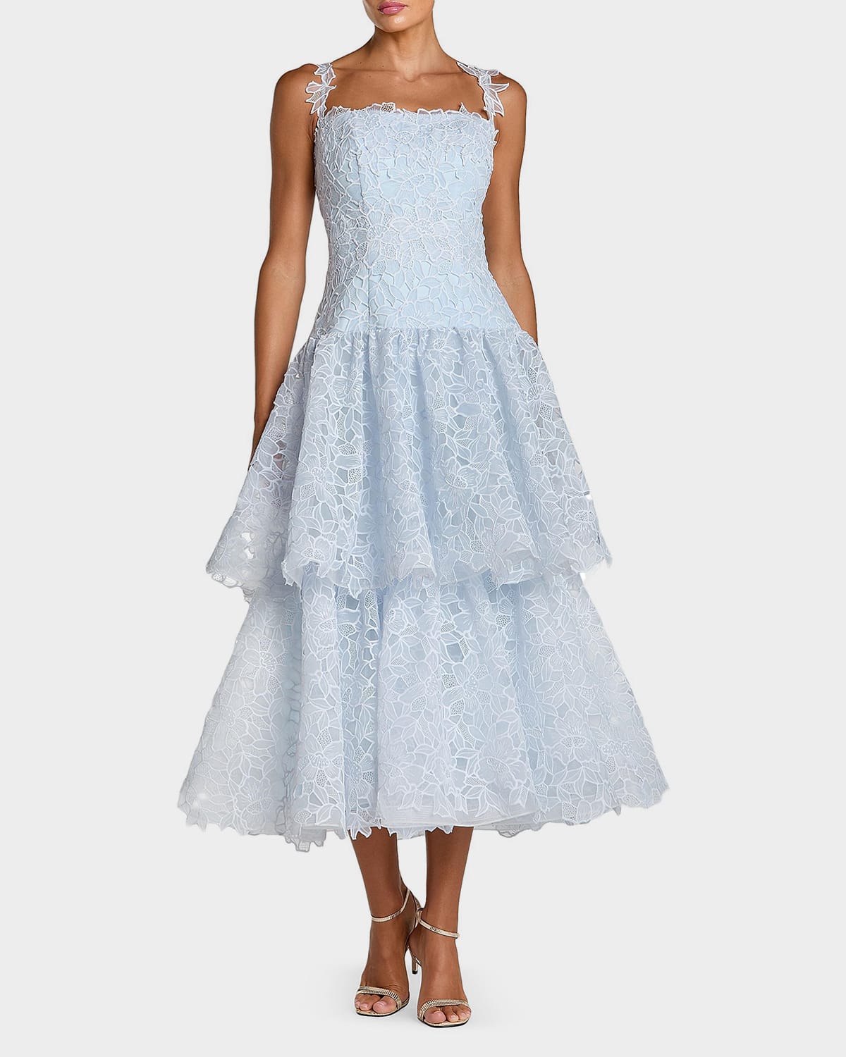 Mac Duggal Lace Tiered Fit & Flare Midi-Dress