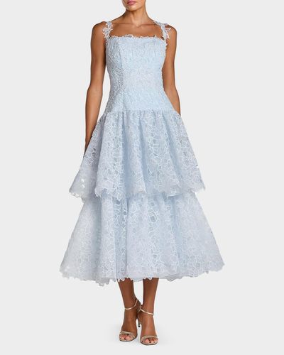 Mac Duggal Lace Tiered Fit & Flare Midi-Dress