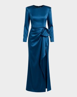 Mac Duggal Long-Sleeve Satin Column Gown