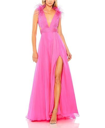Mac Duggal Mac Duggal A-Line V Neck Feathered Collar Gown