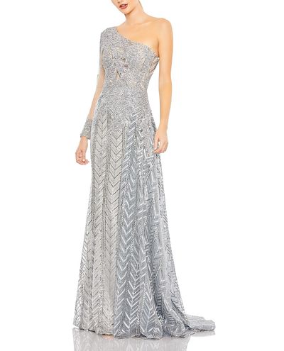 Mac Duggal Mac Duggal Asymmetric Hand-Beaded Mesh Dress