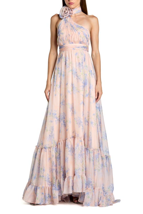 Mac Duggal Mac Duggal Asymmetrical Floral Halter Chiffon Gown with Ruffles