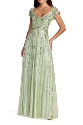 Mac Duggal Mac Duggal Beaded Cap Sleeve V-Neck A-Line Evening Gown