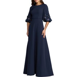 Mac Duggal Mac Duggal Beaded Crepe Bishop Sleeve A Line Gown