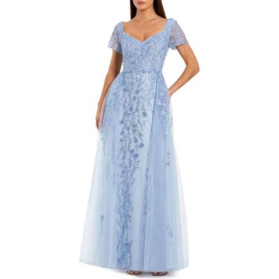 Mac Duggal Mac Duggal Beaded Embroidered Overskirt Cap Sleeve Gown