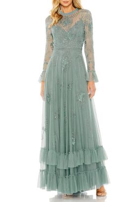 Mac Duggal Mac Duggal Beaded Embroidered Tulle Long Sleeve Gown