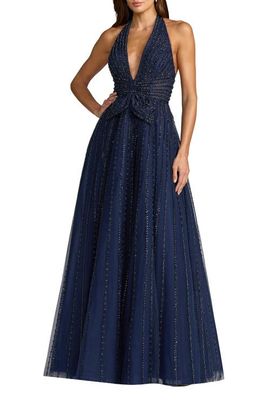Mac Duggal Mac Duggal Beaded Halter Neck Open Back Gown