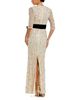 Mac Duggal Mac Duggal Beaded Mesh 3/4 Sleeve Column Gown with Bow Belt - 2
