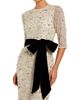 Mac Duggal Mac Duggal Beaded Mesh 3/4 Sleeve Column Gown with Bow Belt - 3