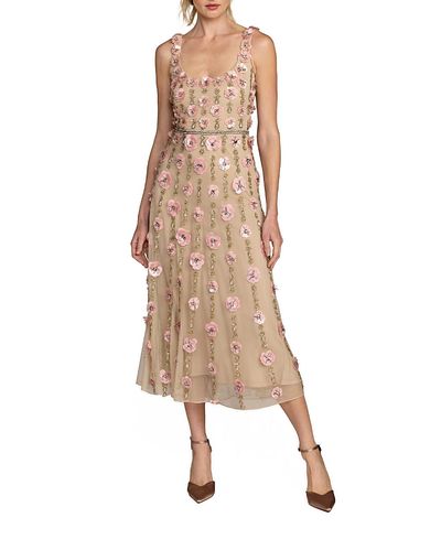 Mac Duggal Mac Duggal Beaded Mesh Scoop Neck Sleeveless Midi Dress
