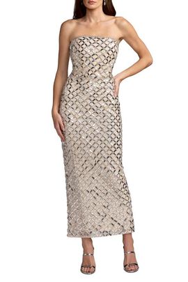 Mac Duggal Mac Duggal Beaded Mesh Strapless Column Ankle Dress