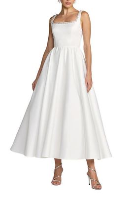 Mac Duggal Mac Duggal Beaded Satin Sleeveless Midi Dress With Pockets