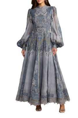 Mac Duggal Mac Duggal Bishop Sleeve Printed Cotton A-Line Dress