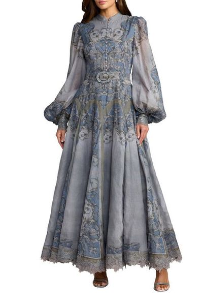 Mac Duggal Mac Duggal Bishop Sleeve Printed Cotton A-Line Dress