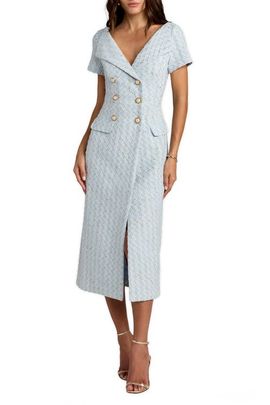 Mac Duggal Mac Duggal Bouclé Cap Sleeve Belted Fitted Midi Dress