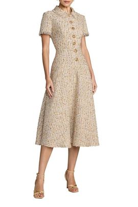 Mac Duggal Mac Duggal Boucle Cap Sleeve Collared Neck A Line Midi Dress