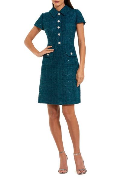 Mac Duggal Mac Duggal Boucle Collared Button Up Mini Dress
