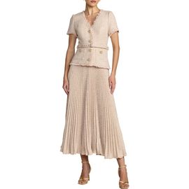 Mac Duggal Mac Duggal Buttoned Bouclé Pleated Midi Dress