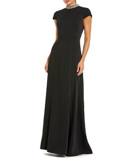 Mac Duggal Mac Duggal Cap Sleeve Gown With Embellished Neckline