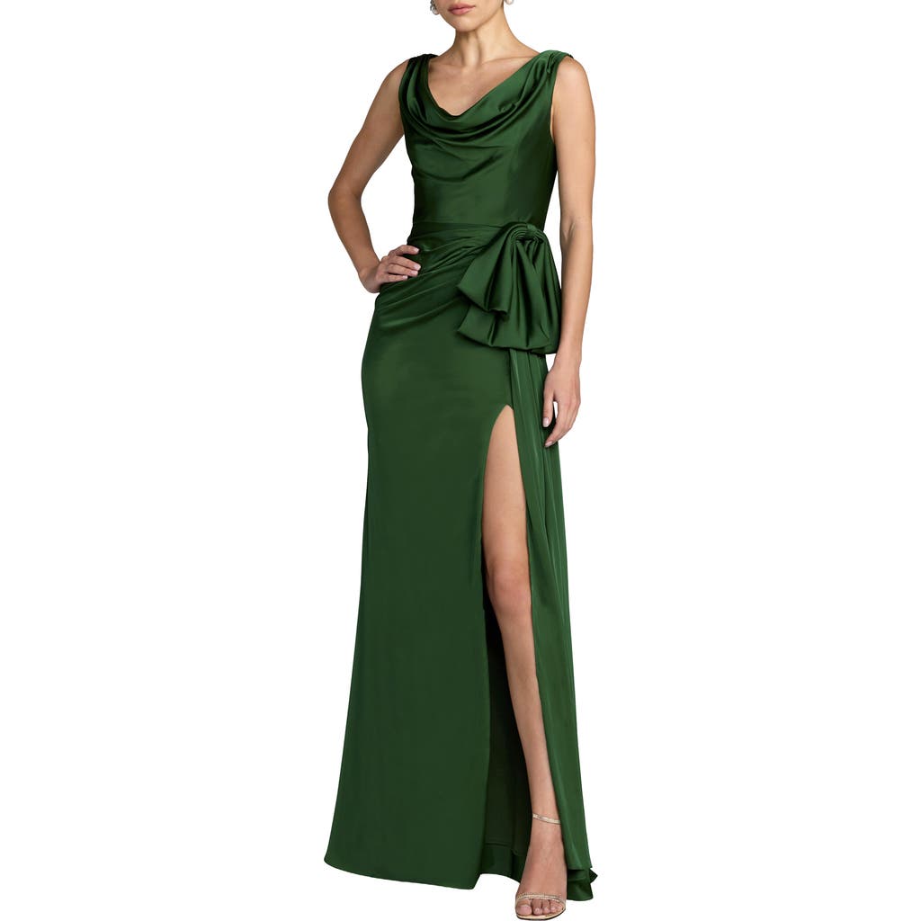 Mac Duggal Mac Duggal Charmeuse Sleeveless Cowl Neck Gown With Bow
