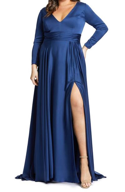 Mac Duggal Mac Duggal Classic Satin Long Sleeve Evening Gown