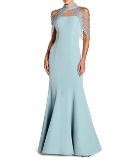 Mac Duggal Mac Duggal Crepe Mermaid Gown with Beaded Shawl
