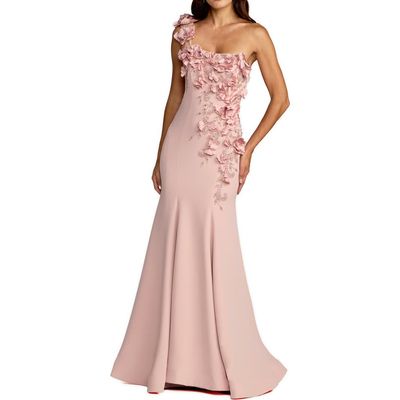 Mac Duggal Mac Duggal Crepe One Shoulder Floral Embellished Mermaid Evening Gown