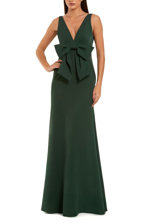 Mac Duggal Mac Duggal Crepe Sleeveless V Neck Column Dress With Bow