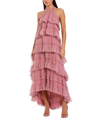 Mac Duggal Mac Duggal Dot Mesh Ruffle Halter Neck Ankle Dress