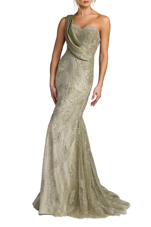 Mac Duggal Mac Duggal Draped One Shoulder Embellished Mermaid Gown