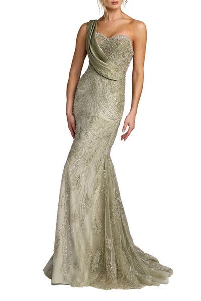 Mac Duggal Mac Duggal Draped One Shoulder Embellished Mermaid Gown