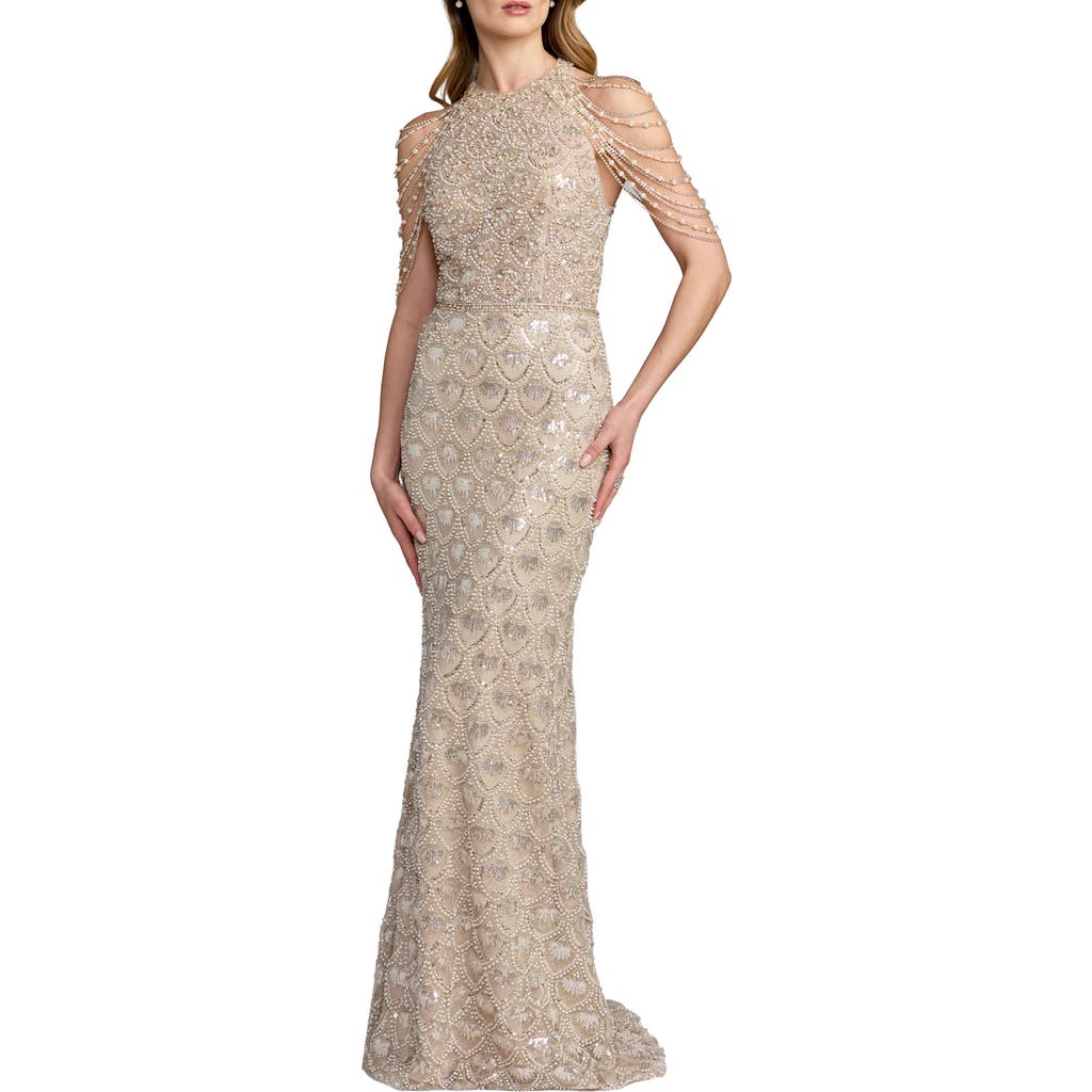 Mac Duggal Mac Duggal Draped Pearl Embellished Column Gown