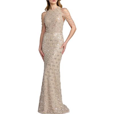 Mac Duggal Mac Duggal Draped Pearl Embellished Column Gown